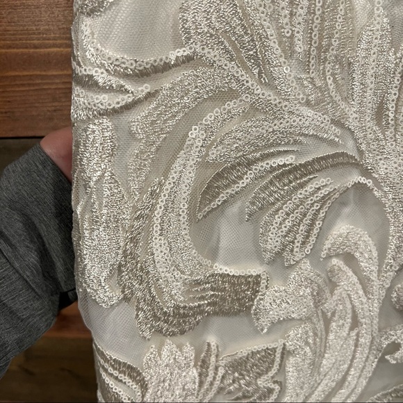 White Sequined Spaghetti Strap Jewel Neck Cocktail Sheath Dress | Vince Camuto - Picture 8 of 10